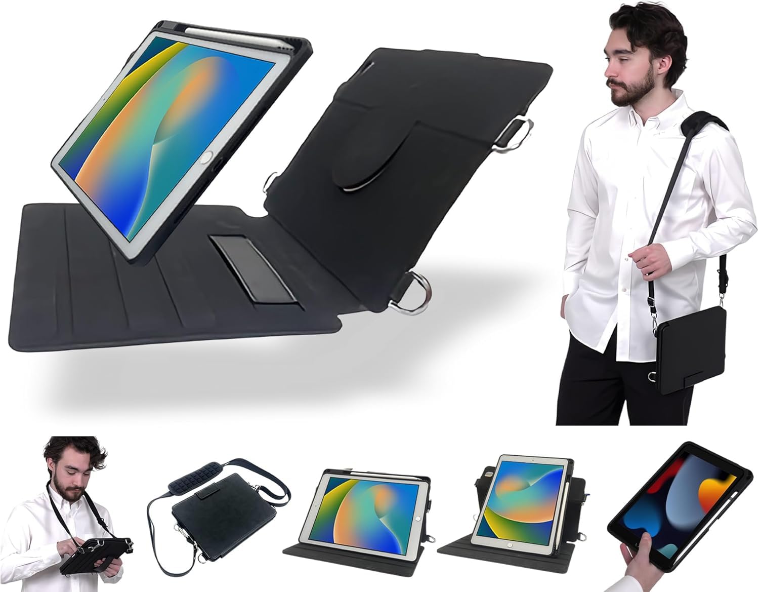 

KRUF iPad 10.2-inch (9th, 8th, and 7th Generation) Compatible Case - Detachable Cover and Case - Shoulder Strap/Neck Strap - Apple Pencil Storage - Su