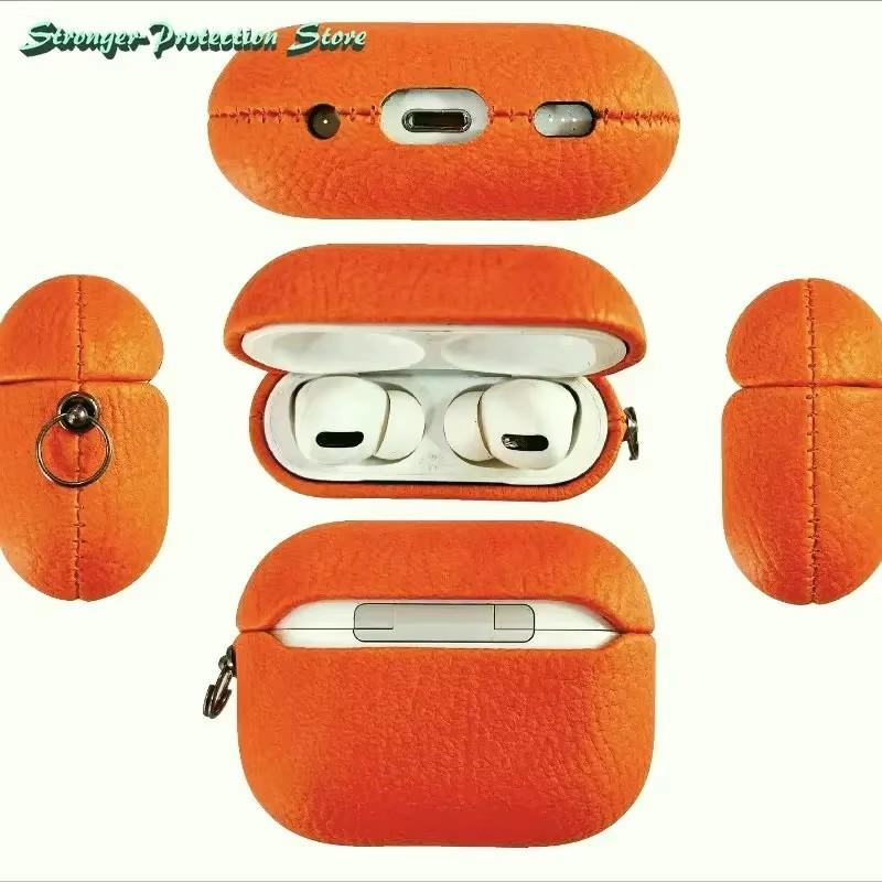 Genuine Leather For AirPods Pro 3 Case AirPods Pro 2 Airpods 4 Airpods 1/2  3 cover Lychee Pattern Cowhide With Buckle