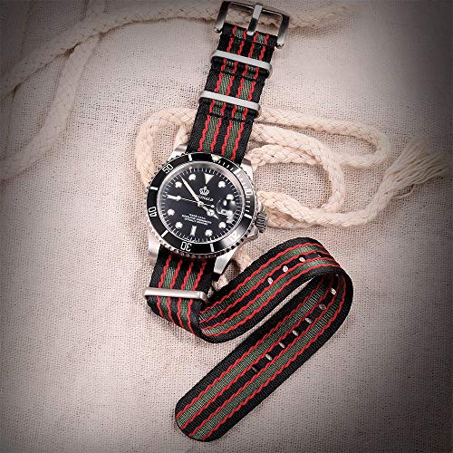 [hemsut H] Nylon Watch Band 20mm High-Quality Soft Replacement Watch Strap, Unisex, Military Heavy Duty, Stainless Steel Back, 4 Sizes 18/20/22/24mm