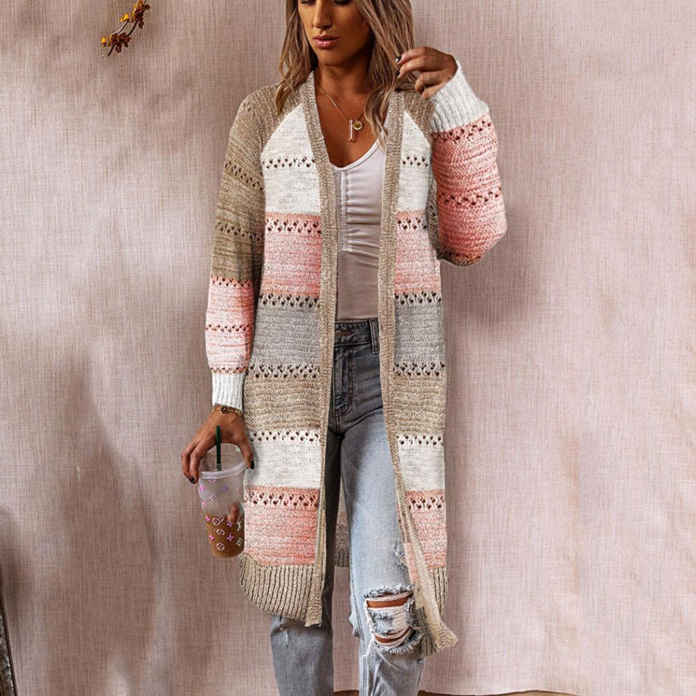 

Женский осенне-зимний длинный кардиган с длинными рукавами и V-образным вырезом в клетку L хаки