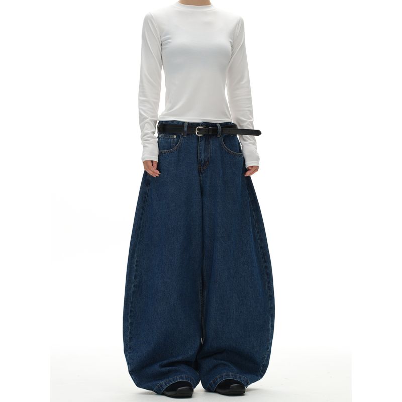 Kisko American Retro Embroidered Washed Vintage Wide-Leg Jeans Unisex Trendy Brand Relaxed Baggy Scimitar Pants