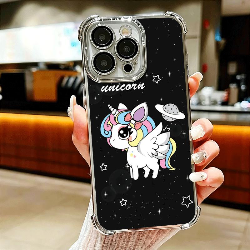 

Pink Unicorn Rainbow Soft Phone Case For iPhone 15 16 17 Air 14 Pro Max 16E Plus 13 12 Mini Plating Anti-Fall Fundas iPhone 13