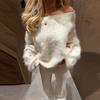 Pullover Strapless Mohair Long-sleeved Sweater Women's Solid Color Pullover Short Top Sweater A Variety of Colors To Choose From Sweaters