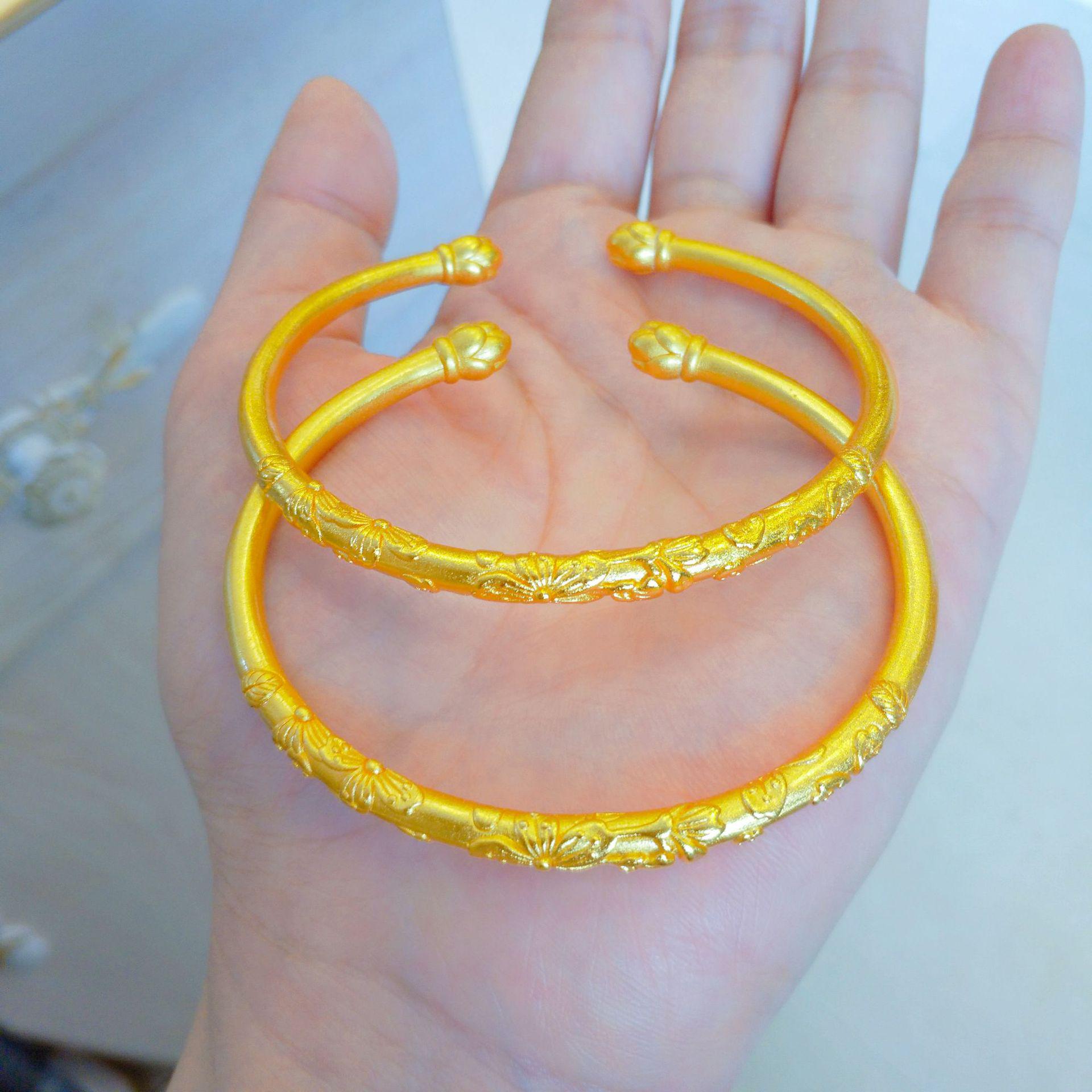 Древний Золотой Браслет с Цветами Вишни и Лотоса - Женский Открытый Браслет-Бэнгл