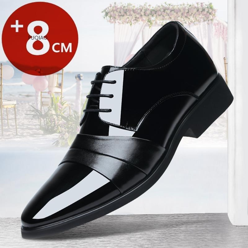 Men Height Increasing Leather Dress Shoes 6cm 8cm Invisible Elevator Shoes Genuine Cow Leather Formal Business Wedding Oxfords