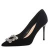 [Spot] Premium high heels women's 2025 new pointed RV square buckle rhinestone thin heel sexy single shoes