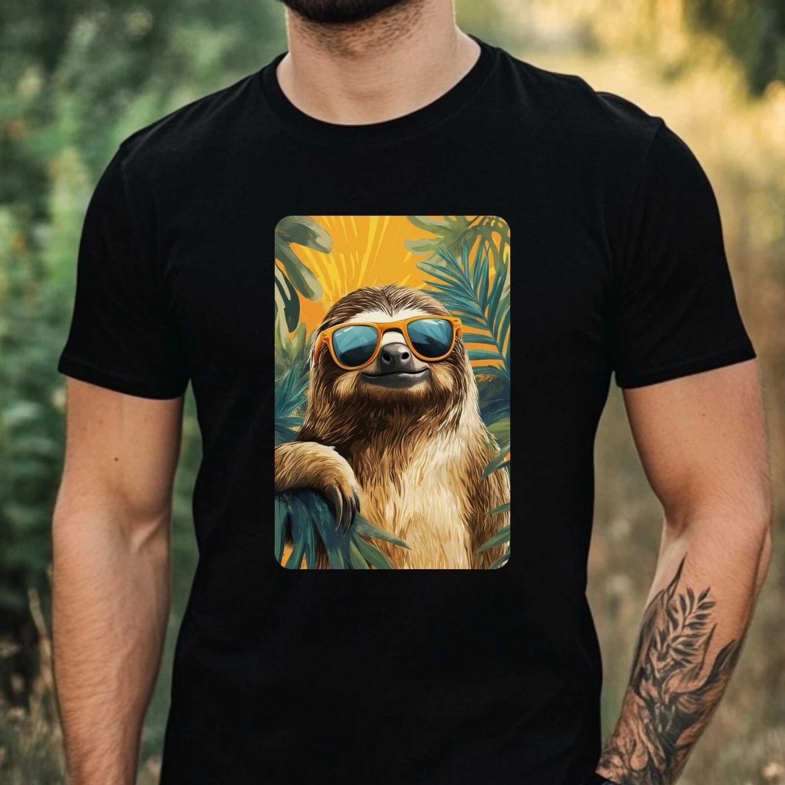 T-Shirt Herren Faultier mit Sonnenbrille Motiv Baumwolle Größe XS bis 5XL XXL