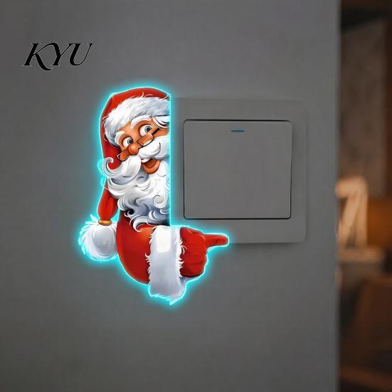 Self Adhesive Switch Decal Christmas Santa Claus Sticker, Glow-in-the-Dark Light Decal, Wall Holiday Party Favors Outlet Socket Decoration Sticker for