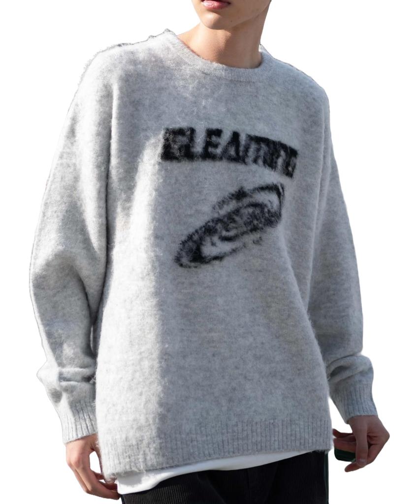 WEGO Unisex Shaggy Graphic Pullover Sweater Knit Oversized Big Size M Top, Casual, Silhouette, Gift, Present, Spring, Autumn, Winter, Men's, Gray,