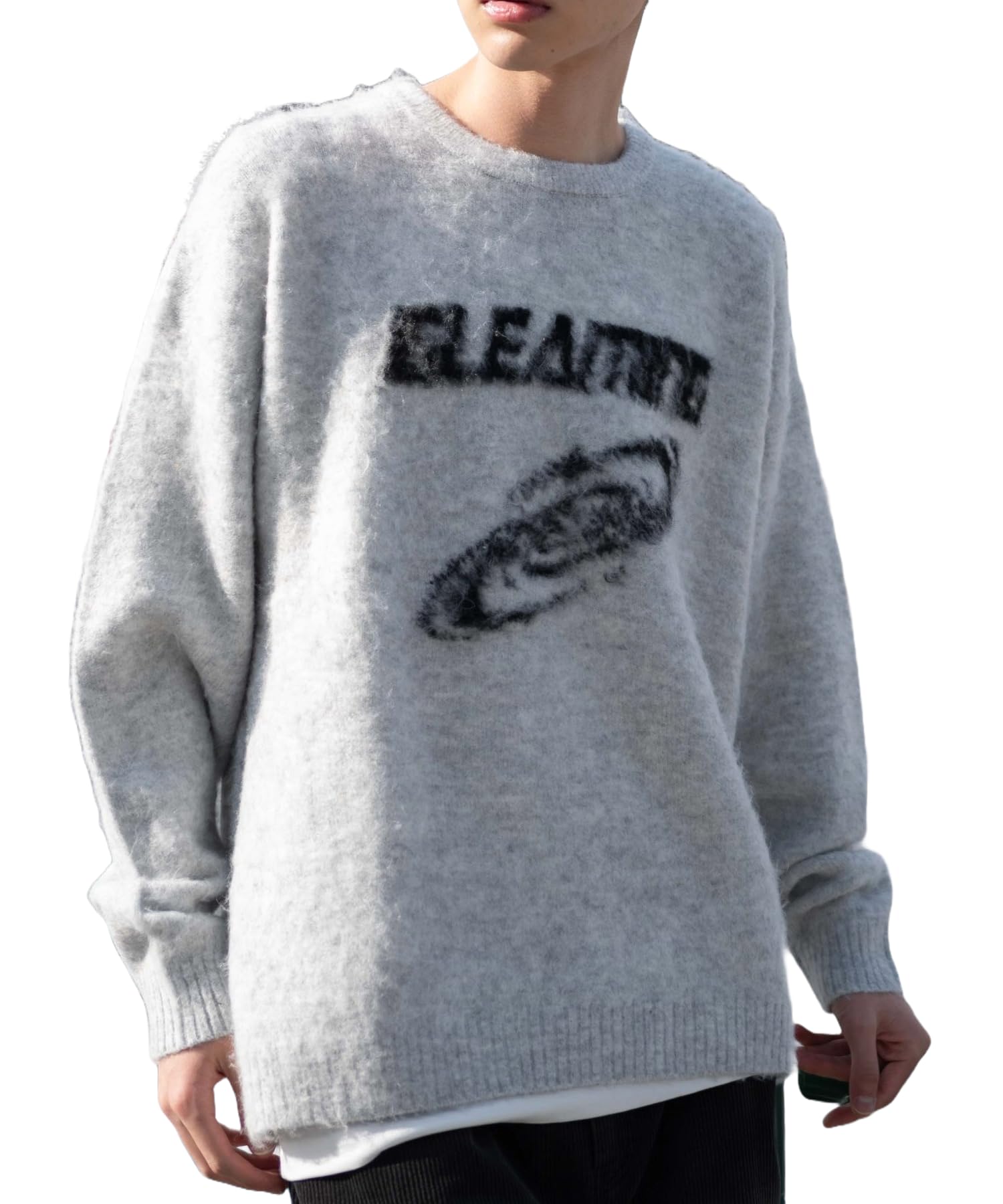 

WEGO Unisex Shaggy Graphic Pullover Sweater Knit Oversized Big Size M Top, Casual, Silhouette, Gift, Present, Spring, Autumn, Winter, Men s, Gray, серый