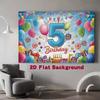 2D 5th Birthday Backdrop with Balloons Lollipop and Cake Kids Party Background