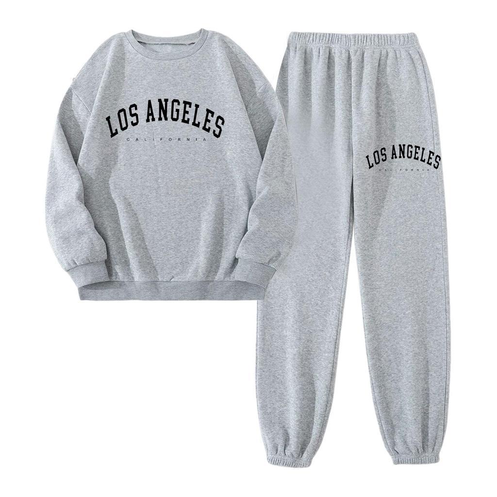 New Women's Autumn/Winter Letter Print Hooded Fleece Sweatshirt with Drawstring Pants