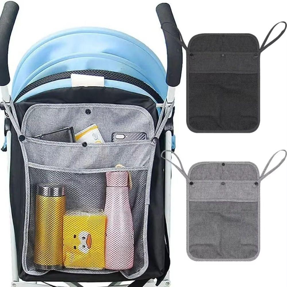 

2Pcs Double Pockets Baby Stroller Mesh Bags Hanging Bag Mommy Organizers Trolley Net Bag Bottle black&grey