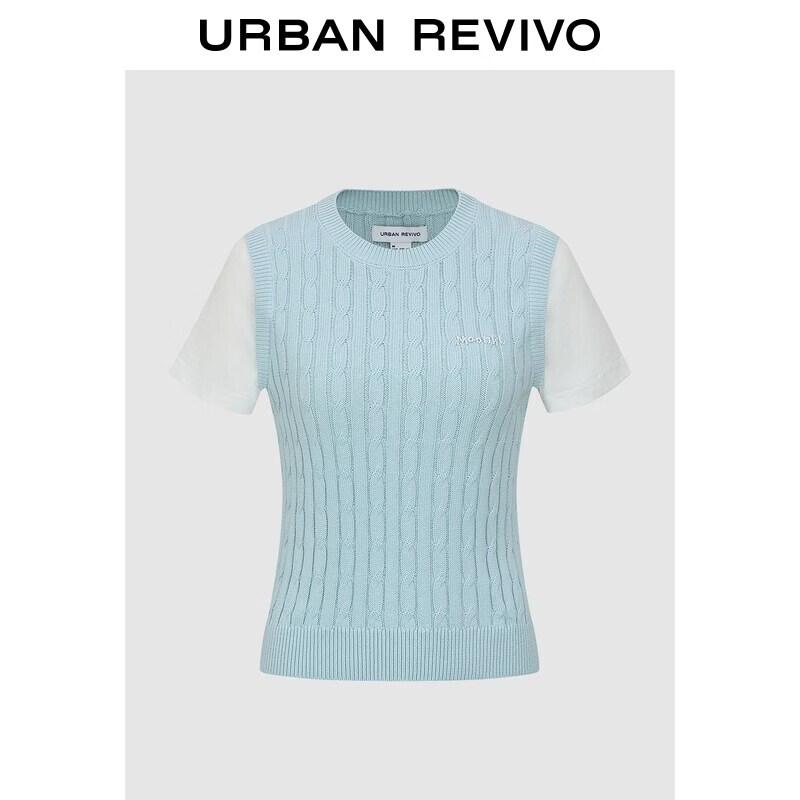 

UR 2026 Spring Women s Contrast Faux Two-piece Cable Knit Sweater XS