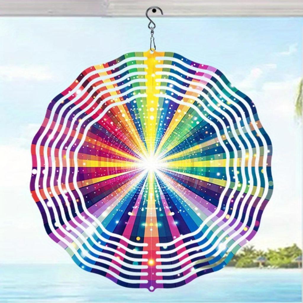 Rainbow Metal Wind Chime - Colorful Rotating Outdoor Decor for Garden, Patio, Balcony | Wind-Powered Hanging Ornament for Halloween