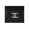 CHANEL 25S classic brand logo  diamond pattern design  grainy leather  card holder  women's style  black