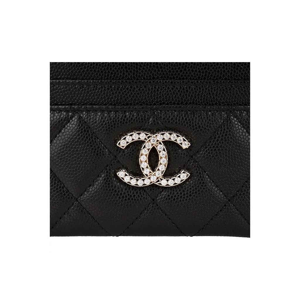 CHANEL 25S classic brand logo  diamond pattern design  grainy leather  card holder  women's style  black