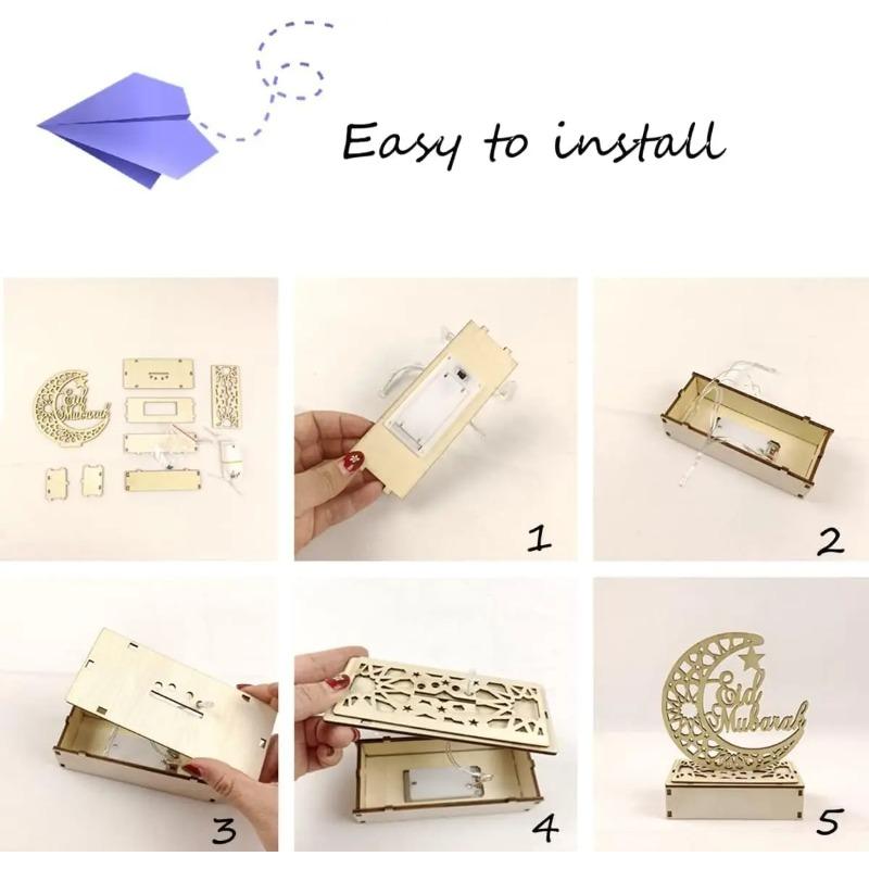 Ramadán Mubarak Eid Dekorace Dřevěná Měsíc Hvězda Stolní Lampa Domácí Párty Potřeby Islamské Rodinné Setkání Stolní Ozdoba