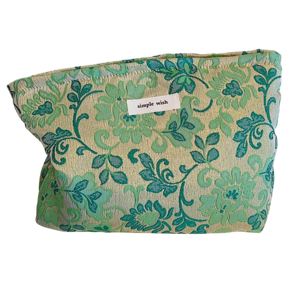 

Beautiful Pattern Makeup Bag Travel Toiletry Organizer Pouch Canvas Cosmetic Bag Green Flower