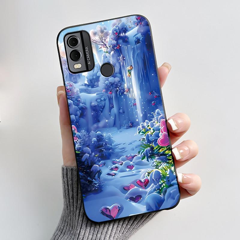 Coque Pour Nokia C22 Étui Pour Nokia C32 Coque de Téléphone Arrière Silicone Souple Noir TPU Esthétique Mignon Chat Astronaute Coque Bumper