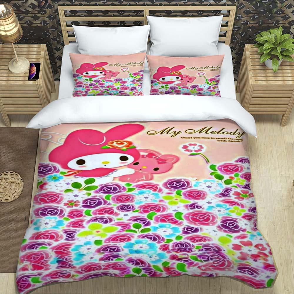 

The My Melody cartoon-patterned three-piece bedding set, including a duvet cover and two pillowcases, is the perfect choice for 135x200cm