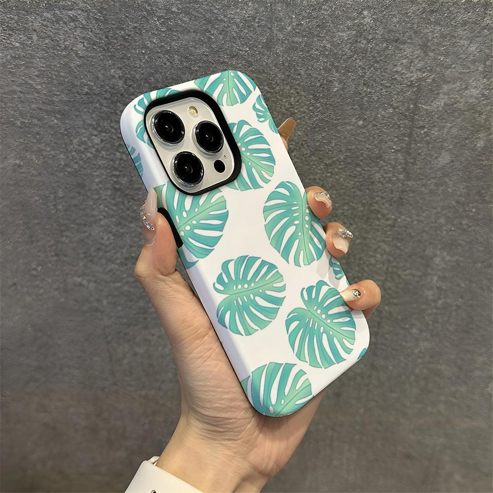 For iPhone 15 Pro Case Stylish Plant Pattern Shockproof PC + TPU Phone Back Cover
