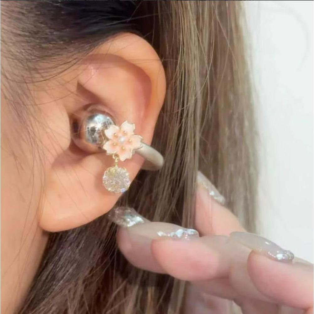 Cute Sparkling Diamond Cherry Blossom Bluetooth Earphone Case Decoration, Fashion Rhinestone Flower Earphone Accessory for Women, 1PC