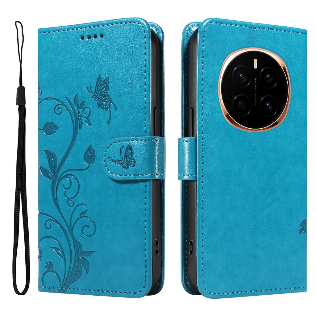 For Honor Magic7 5G PU Leather Cases Flower Pattern Wallet Stand Phone Cover with Strap