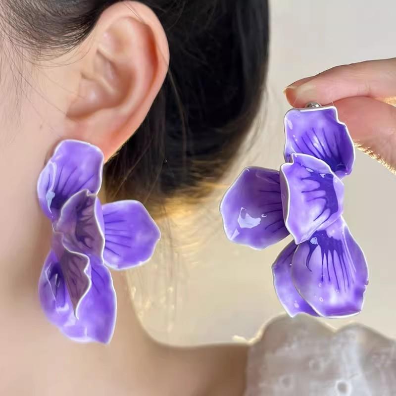 Colorful Drop Glaze Flower Enamel Earrings for Women European and American Personality Exaggerated Romantic Jewelry Accessories