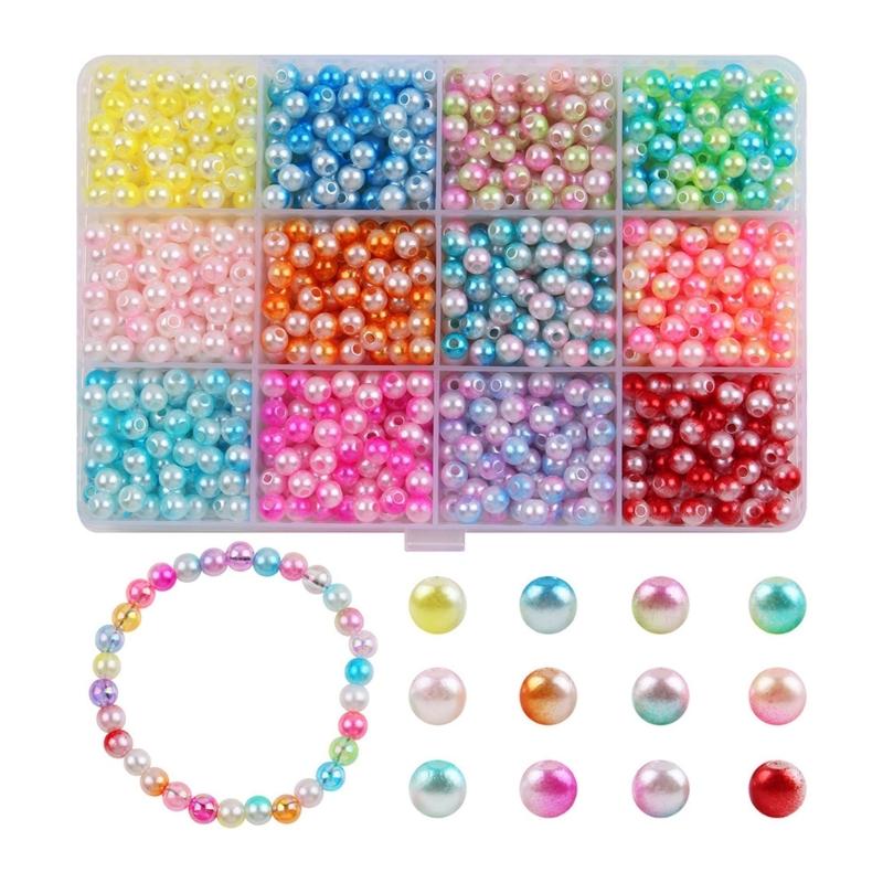 Colorful Imitation Pearls for Craft 1200Pcs 6MM Sew On Pearls Beads with Holes for Jewelry Making Bracelets Necklaces