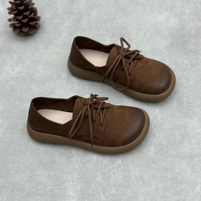 

Johnature Женская обувь из натуральной кожи в стиле ретро с круглым носком, на мягкой подошве, на шнуровке, универсальная обувь 38 кофейный