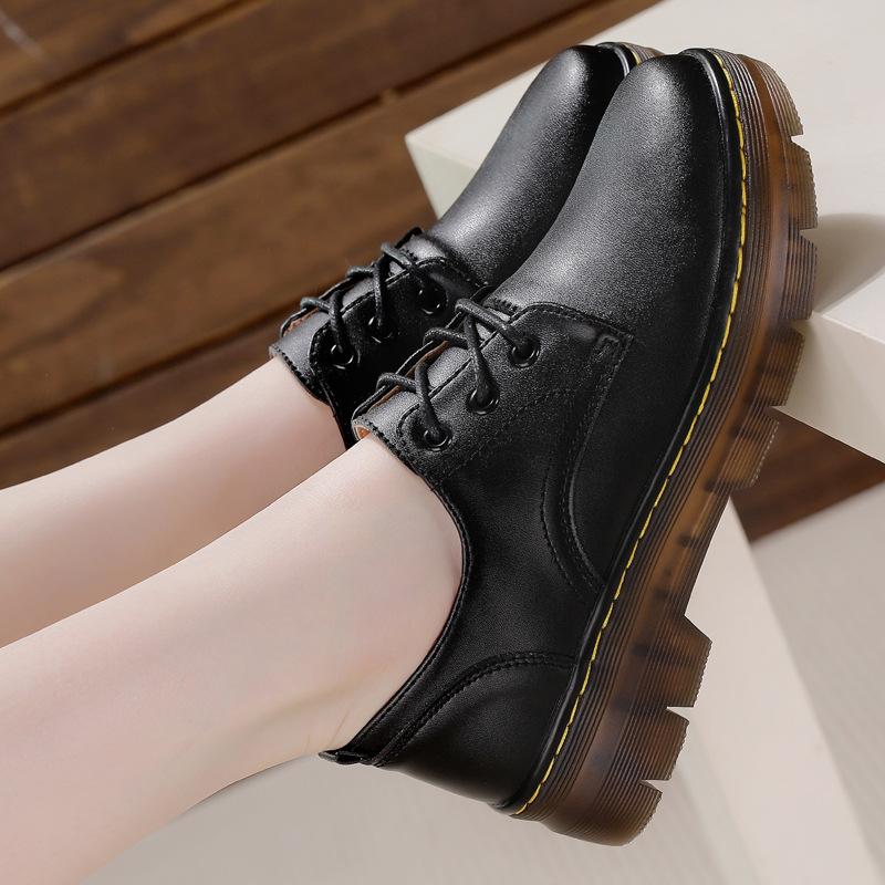 Retro Casual British Style Spring and Autumn Beef Tendon Black New Commuter Comfortable Mother Thick Bottom