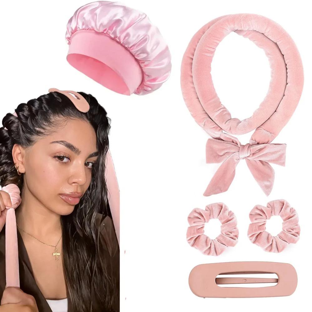 8/5/4 Stück Hitzeloses Lockenwickler-Set Satin-Schlafhaube Keine Hitze Über Nacht Locken Kantenbürste Scrunchies Kamm Schwarzer Geschenk Kamm Styling-Werkzeuge