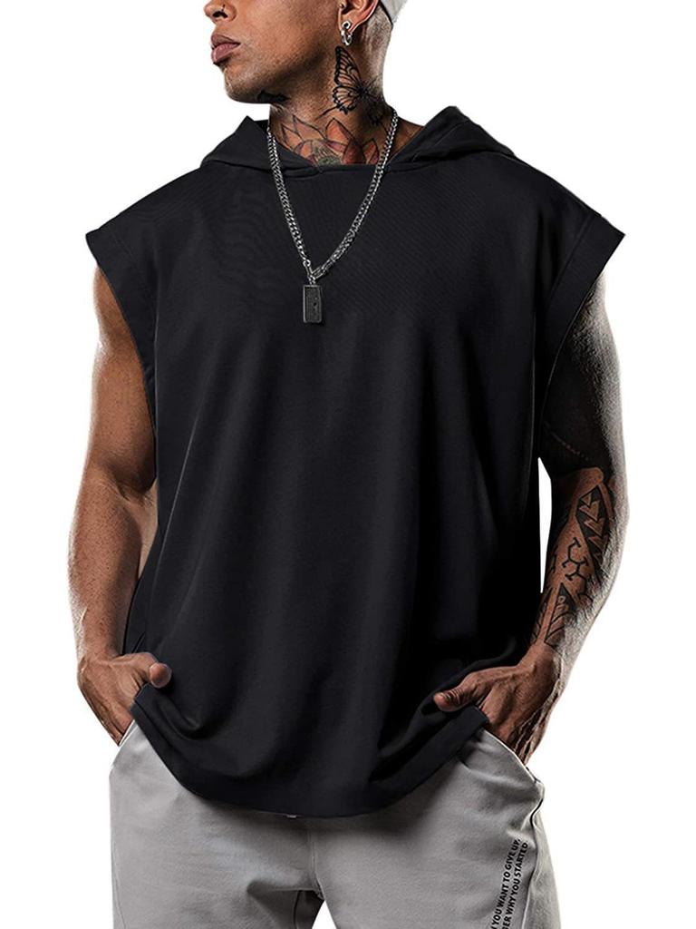 Men's Sleeveless Hooded Sports Vest - Casual European & American Style, Plus Size, Loose Fit
