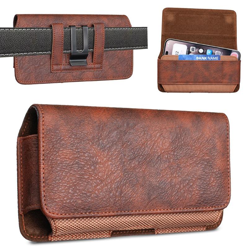 Suitable for Black Brown Mobile Phone Fanny Pack 5.5-6 Inch Card Model, Men's Waist Leather Case