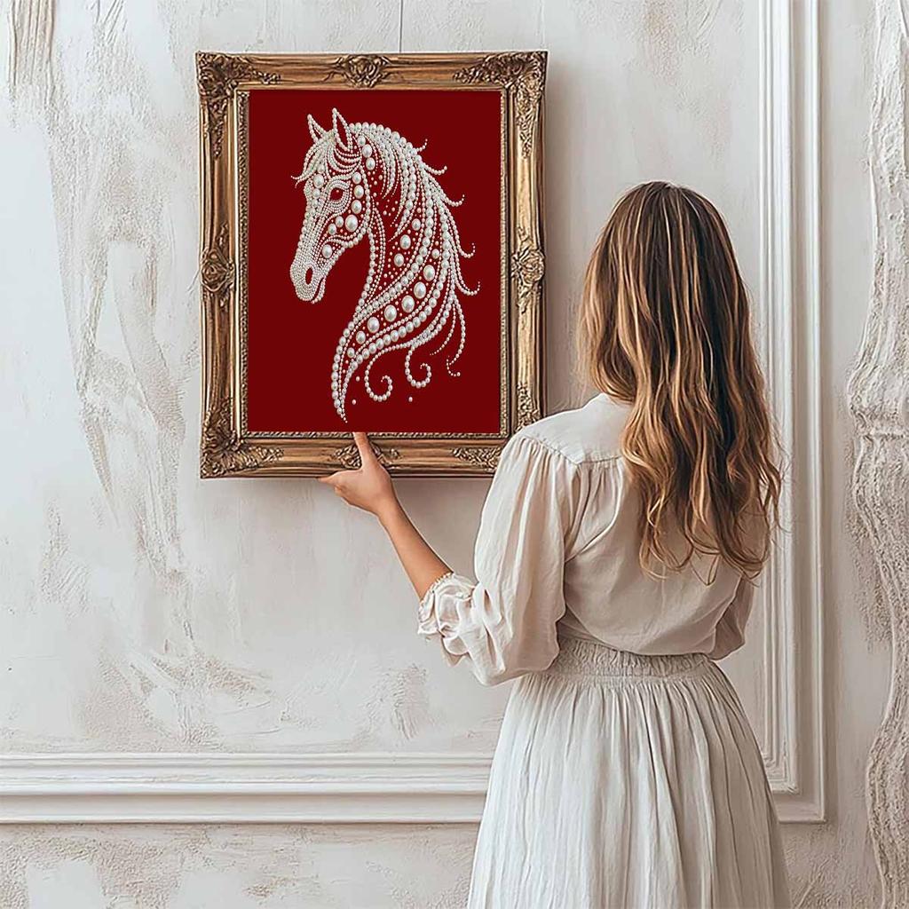 Crystal Pearl Painting 5D DIY Frame Decoration Painting White Horse Home Wall Decoration Transparent Pearl Gemstone Painting Picture Art Crafts