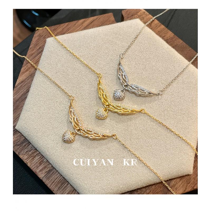 Womens Heart Wings Necklace Clavicle Chain Ins Style Fashion Jewelry