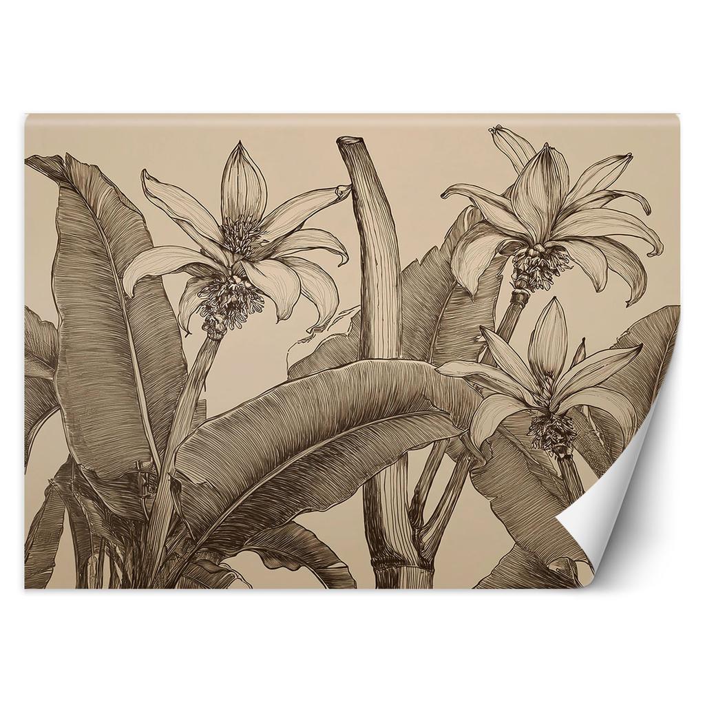 Wallpaper Flowers Leaves Beige