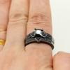 Charm Couple Rings Romantic Black Rhinestones Female Rings Set Simple Wide Stainless Steel Men Black Ring Wedding Band Jewelry