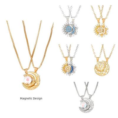 And American Cross-Border Ins New Style Moon and Sun Couple Necklace Magnetic Sun and Moon Clavicle Chain for Men and Women Valentine's Day Gift