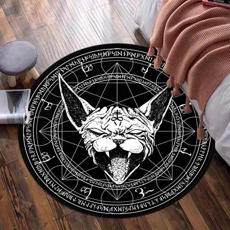 1pc Mystical Celestial Sphynx Cat Print Round Rug - Non-Slip Mat for Bedroom, Living Room - Crystal Velvet