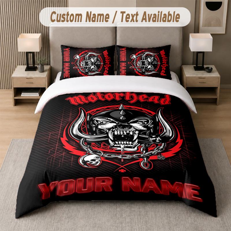 Set Biancheria da Letto Design Motorhead Testo Personalizzato 1 Copripiumino & 2 Federe
