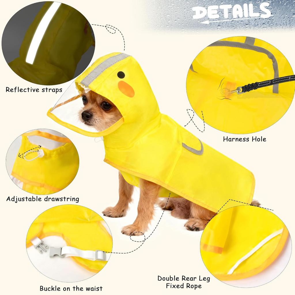 Dog Raincoat,Adjustable Waterproof Cloak Pet Hooded Raincoat Jacket,Cute Yellow Duck Poncho for Pet,Samll