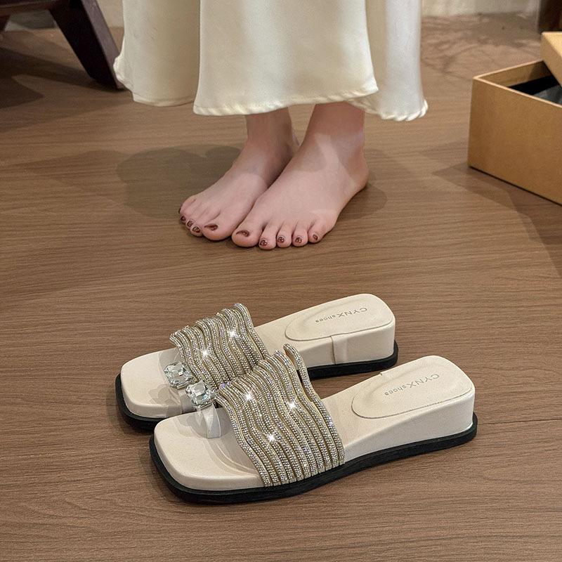 Beautiful Slope Heel Thick Bottom Cool Slippers Women's Summer Wear New with Skirt High-end Fashion Set Toe Drag