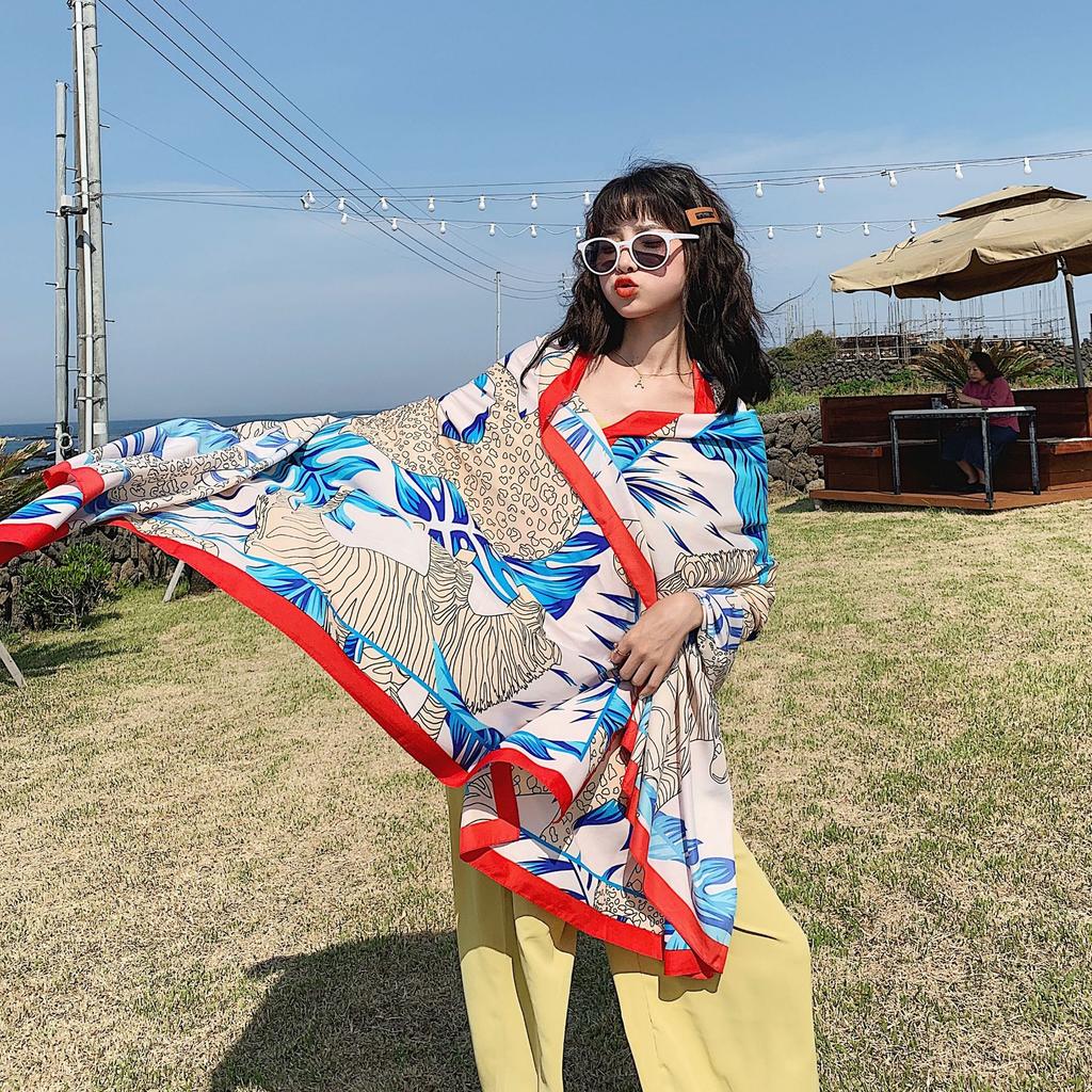 Summer Sunscreen Shiawl Kerchief Fashion Sailboat Small Hijab Scarf Print Shawls Popular Sunscreen Silk Scarves Headcloth