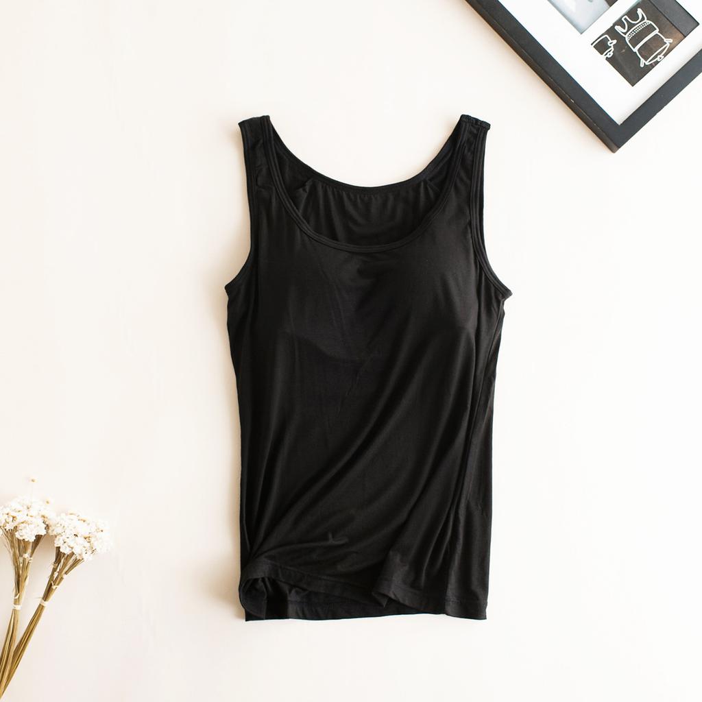 Women Built In Bra Padded Tank Top Female Modal Breathable Fitness Camisole Tops Solid Push Up Bra Vest