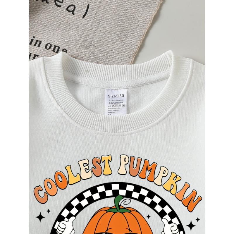 European Sizes Coolest Pumpkin Fashion Glasses Patch Girls' Crew Neck Sweatshirt, Western Top, Long Sleeved, Casual for Little Girls.