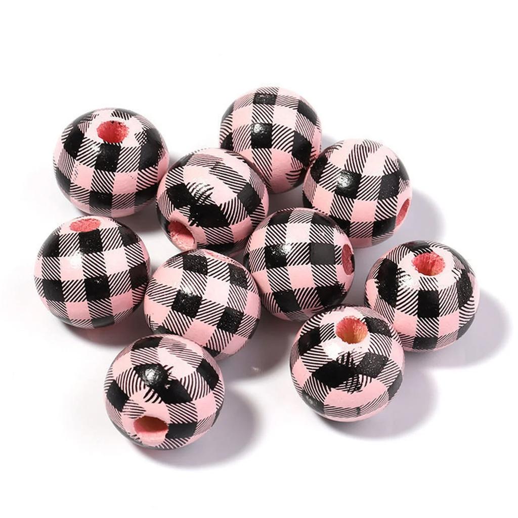 TX16 10Pcs 16mm Retro Wood Exquisite Round Plaid Beads Jewelry DIY Handmade Bracelet Necklace Beads Trend Material Accessories