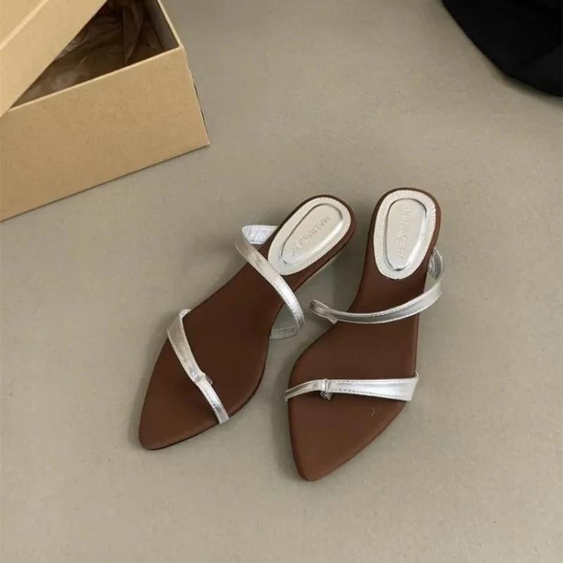 Fashion Ladies Shoes 2025 Hot Sale Open Toe Women's Slippers Fashion Dress Summer New Pointed Toe Elegant Shoes for Women Zapatos Mujer