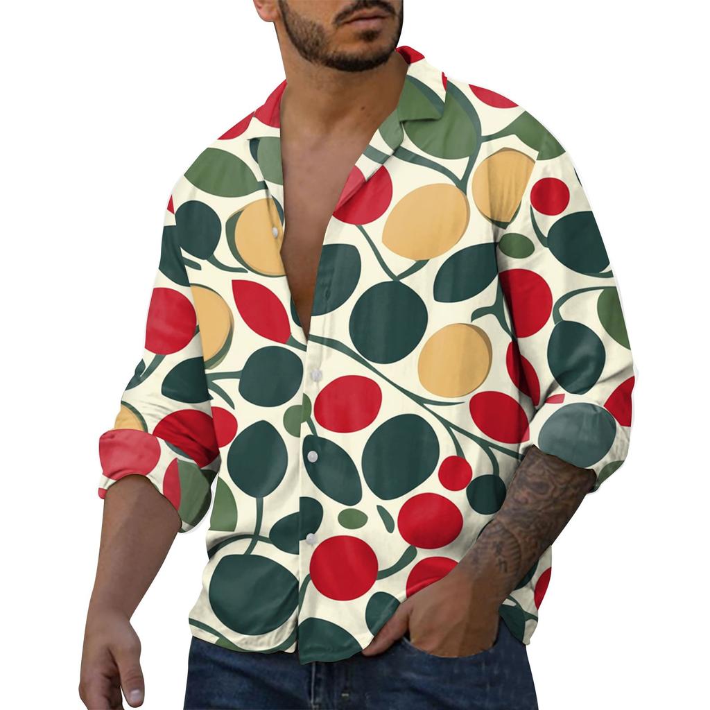 Pánská ležérní košile volného střihu s dlouhým rukávem Módní košile s klopou